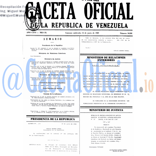 Gaceta Oficial 34241 del 14 Junio 1989