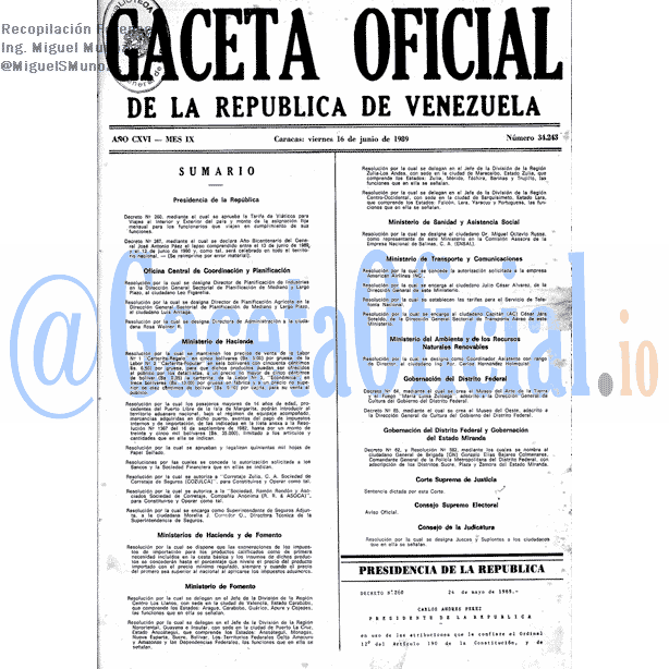 Gaceta Oficial 34243 del 16 Junio 1989