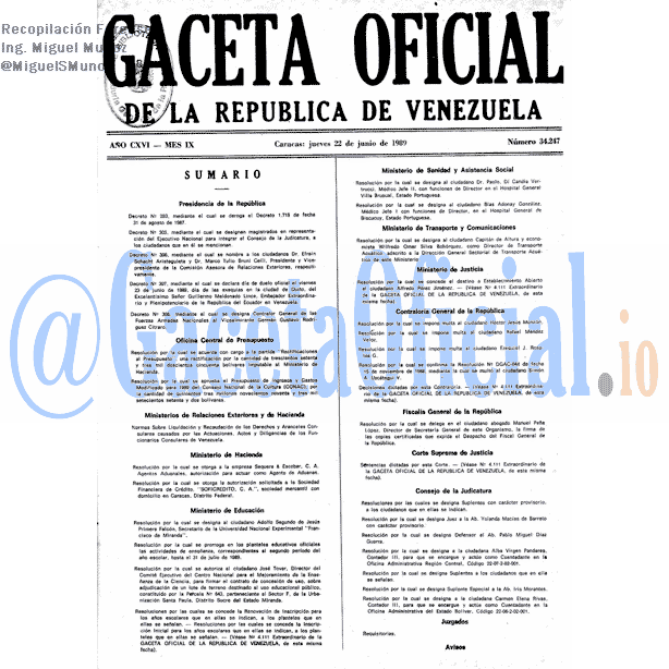Gaceta Oficial 34247 del 22 Junio 1989