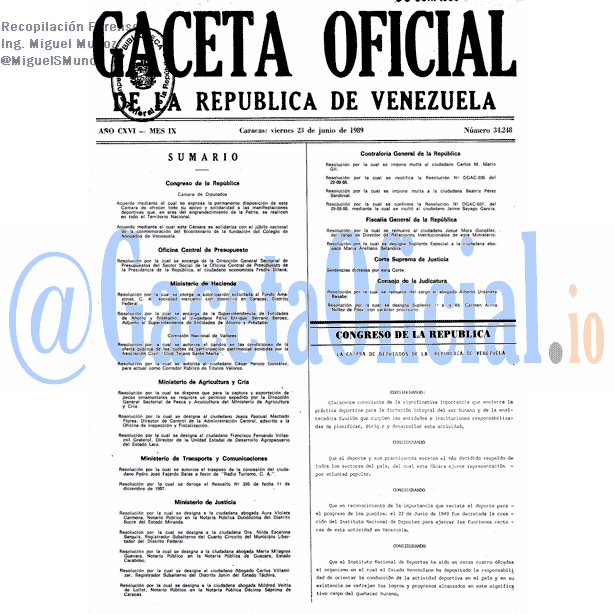 Gaceta Oficial 34248 del 23 Junio 1989