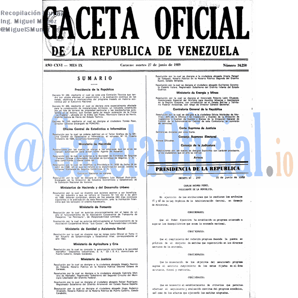 Gaceta Oficial 34250 del 27 Junio 1989