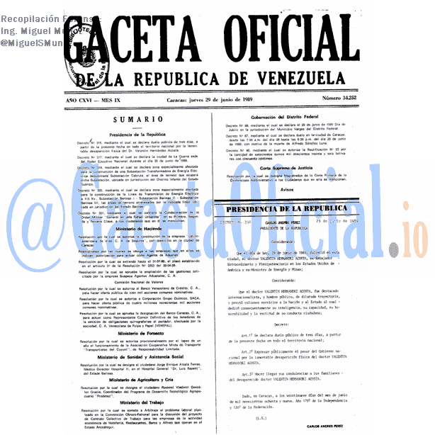 Gaceta Oficial 34252 del 29 Junio 1989