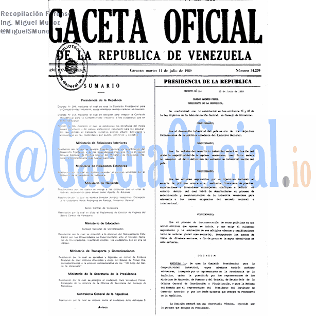 Gaceta Oficial 34259 del 11 Julio 1989