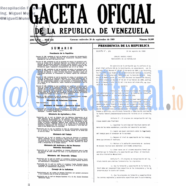 Gaceta Oficial 34309 del 20 Septiembre 1989