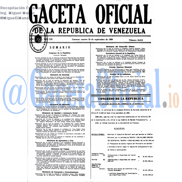 Gaceta Oficial 34313 del 26 Septiembre 1989