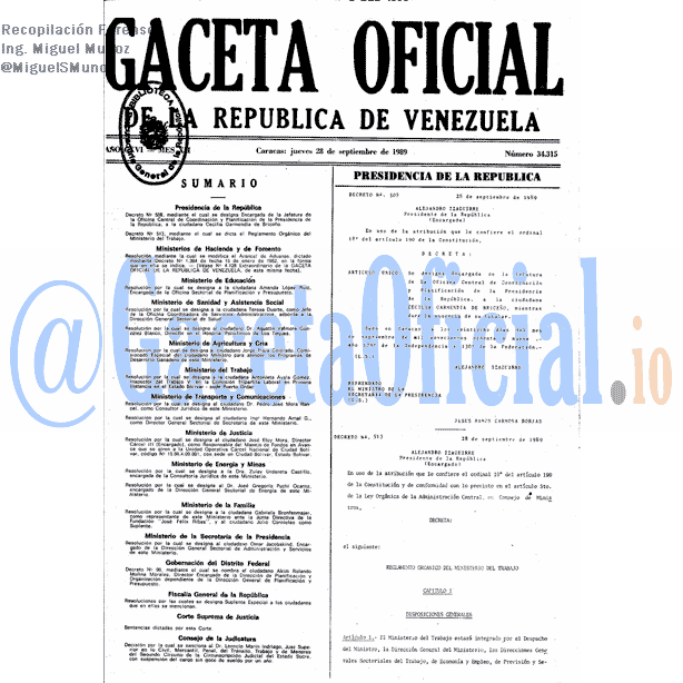 Gaceta Oficial 34315 del 28 Septiembre 1989