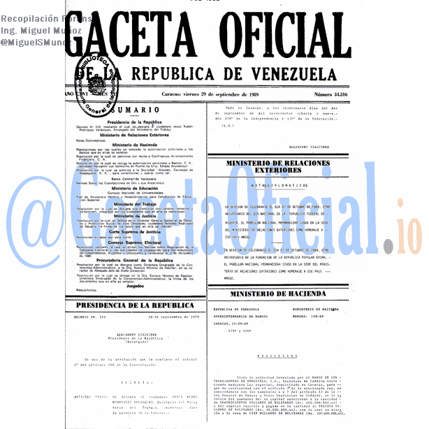 Gaceta Oficial 34316 del 29 Septiembre 1989