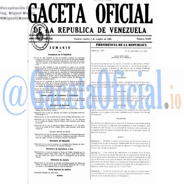Gaceta Oficial 34318 del 3 Octubre 1989