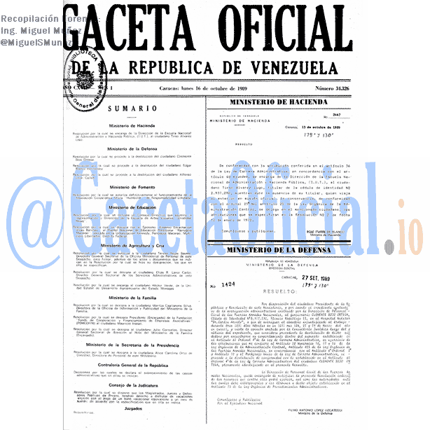Gaceta Oficial 34326 del 16 Octubre 1989