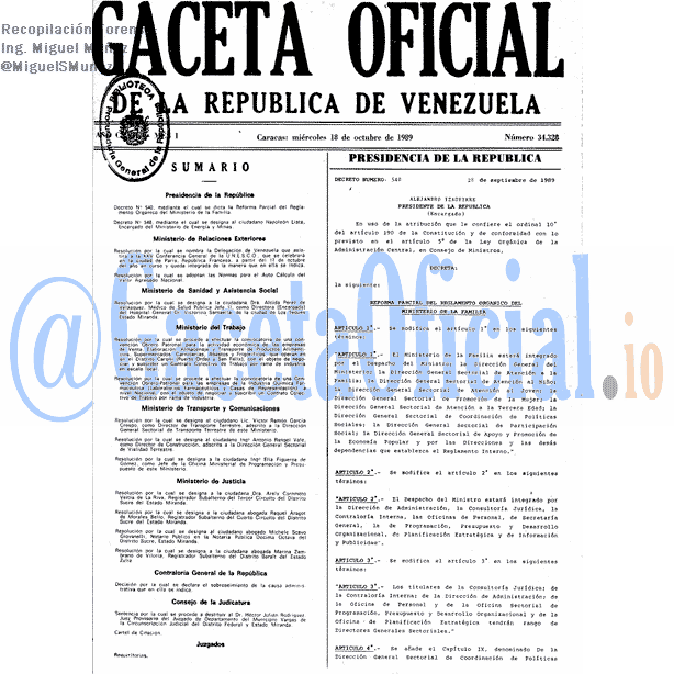 Gaceta Oficial 34328 del 18 Octubre 1989