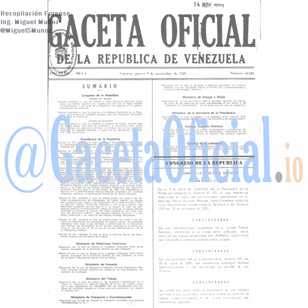 Gaceta Oficial 34343 del 9 Noviembre 1989