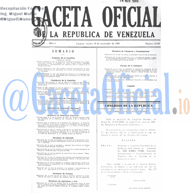 Gaceta Oficial 34344 del 10 Noviembre 1989