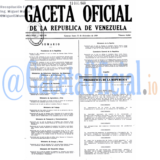Gaceta Oficial 34365 del 11 Diciembre 1989