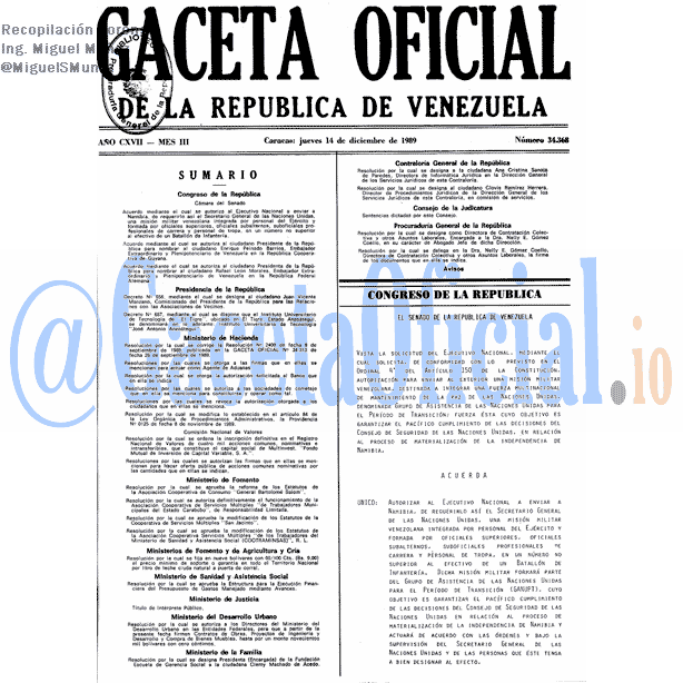 Gaceta Oficial 34368 del 14 Diciembre 1989