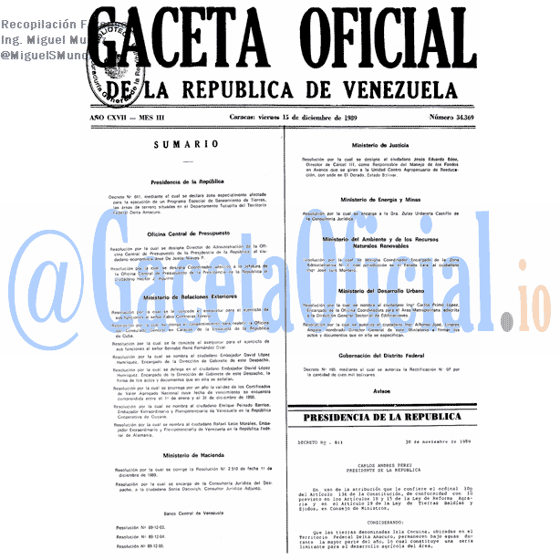 Gaceta Oficial 34369 del 15 Diciembre 1989