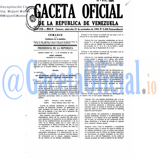 Gaceta Oficial 3468 del 21 Noviembre 1984