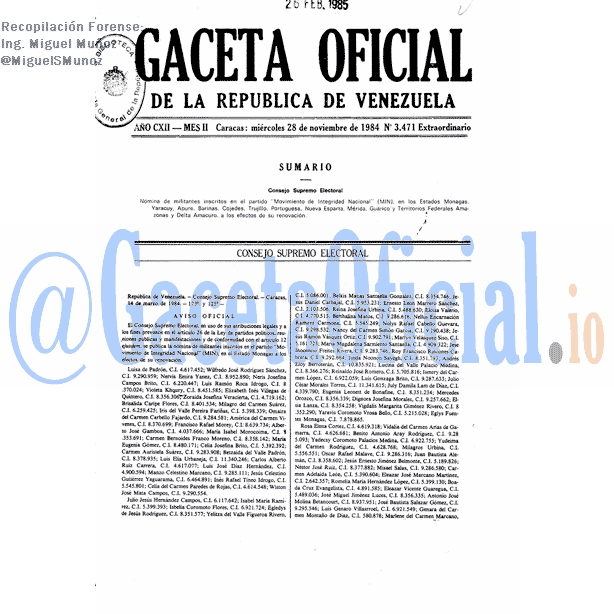 Gaceta Oficial 3471 del 28 Noviembre 1984