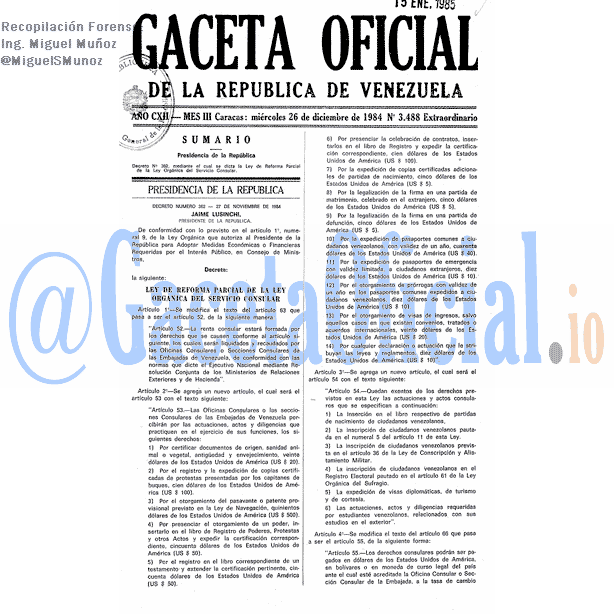 Gaceta Oficial 3488 del 26 Diciembre 1984