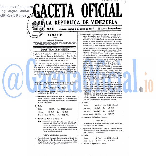 Gaceta Oficial 3493 del 3 Enero 1985