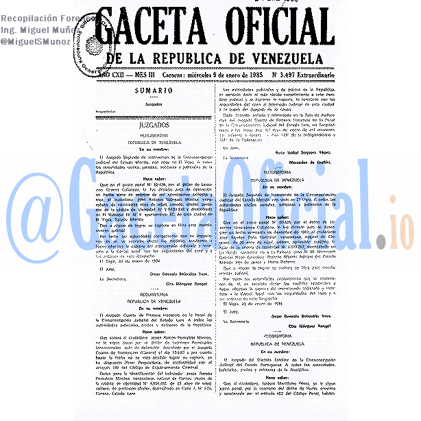 Gaceta Oficial 3497 del 9 Enero 1985