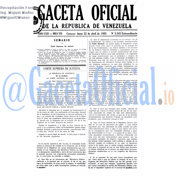 Gaceta Oficial 3545 del 22 Abril 1985