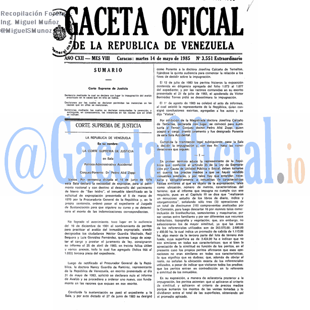 Gaceta Oficial 3551 del 14 Mayo 1985