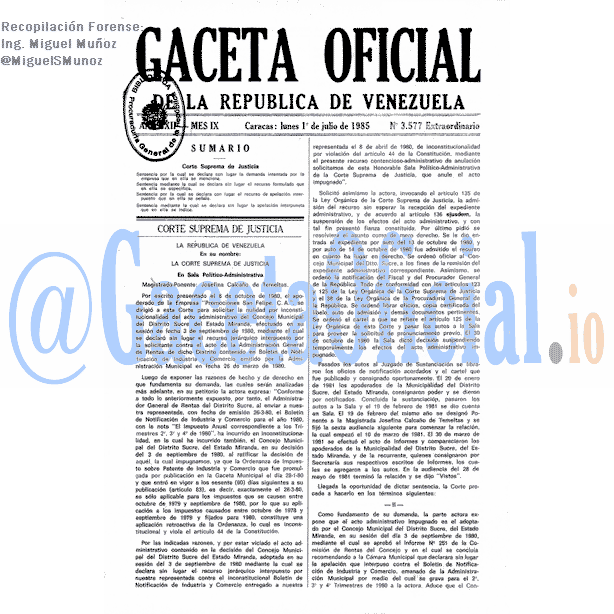 Gaceta Oficial 3577 del 1 Julio 1985