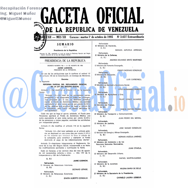 Gaceta Oficial 3637 del 1 Octubre 1985