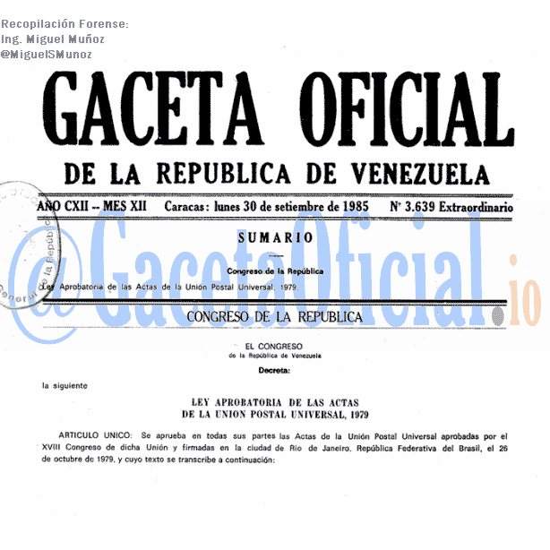Gaceta Oficial 3639 del 30 Septiembre 1985