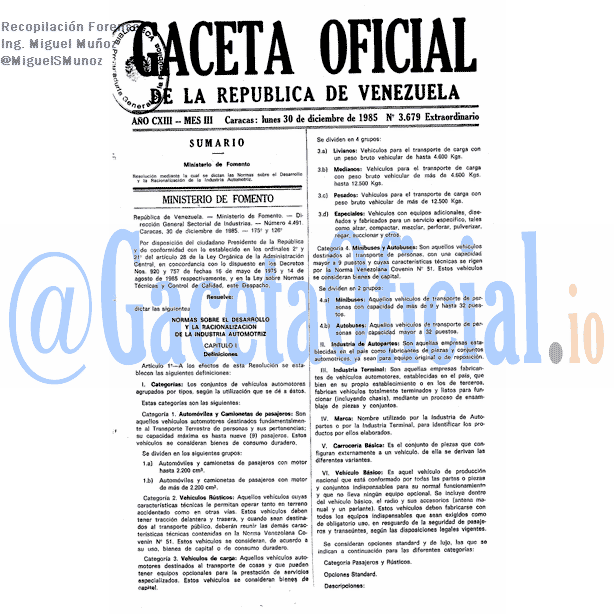 Gaceta Oficial 3679 del 30 Diciembre 1985
