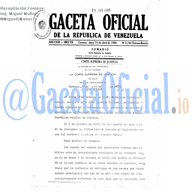 Gaceta Oficial 3764 del 14 Abril 1986
