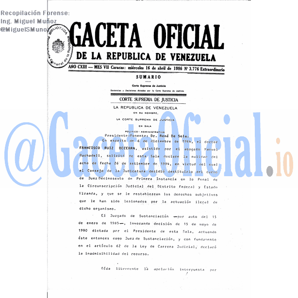 Gaceta Oficial 3776 del 16 Abril 1986