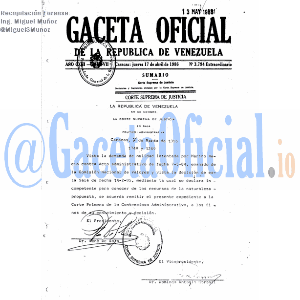 Gaceta Oficial 3794 del 17 Abril 1986