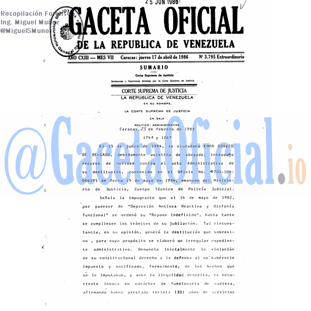 Gaceta Oficial 3795 del 17 Abril 1986