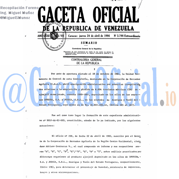 Gaceta Oficial 3798 del 24 Abril 1986