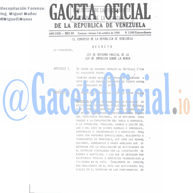 Gaceta Oficial 3888 del 3 Octubre 1986