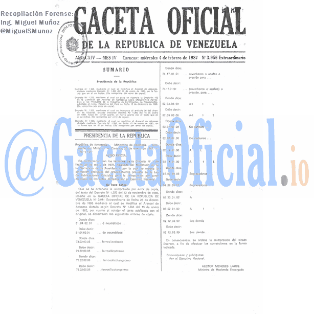 Gaceta Oficial 3956 del 4 Febrero 1987