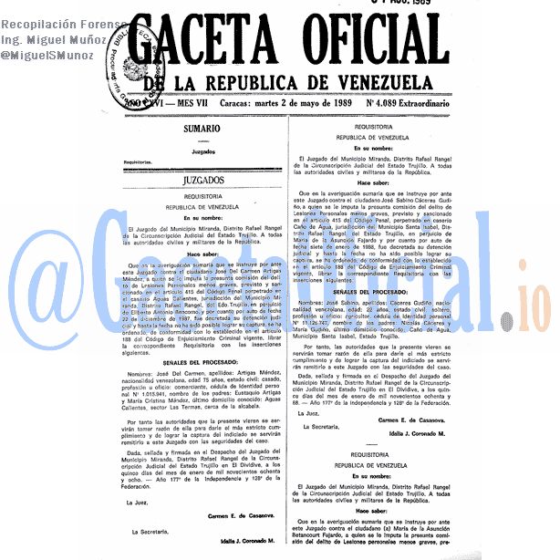 Gaceta Oficial 4089 del 2 Mayo 1989