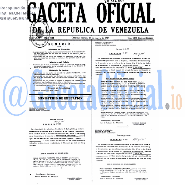 Gaceta Oficial 4095 del 19 Mayo 1989