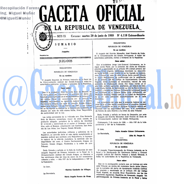 Gaceta Oficial 4110 del 20 Junio 1989