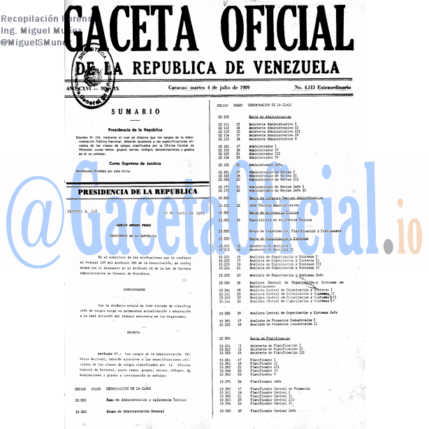 Gaceta Oficial 4113 del 4 Julio 1989
