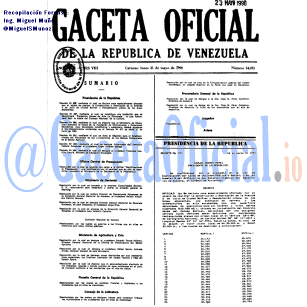 Gaceta Oficial 34471 del 21 Mayo 1990