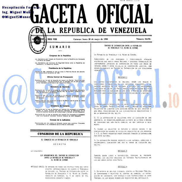 Gaceta Oficial 34476 del 28 Mayo 1990