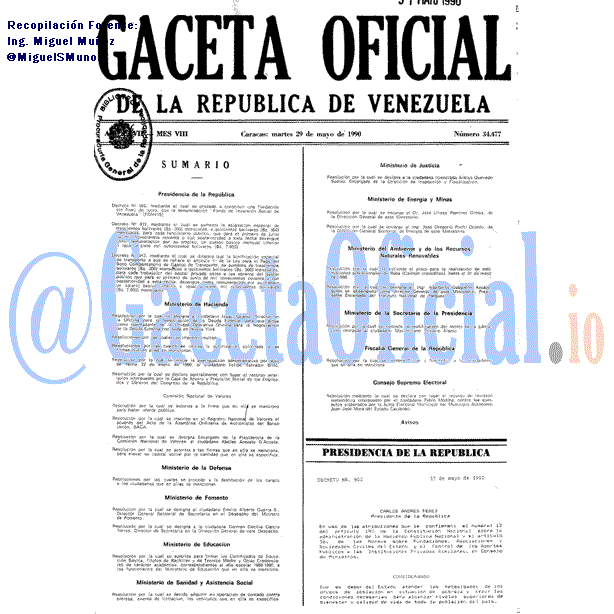 Gaceta Oficial 34477 del 29 Mayo 1990