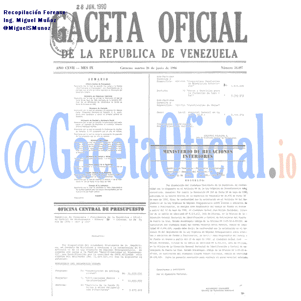 Gaceta Oficial 34497 del 26 Junio 1990