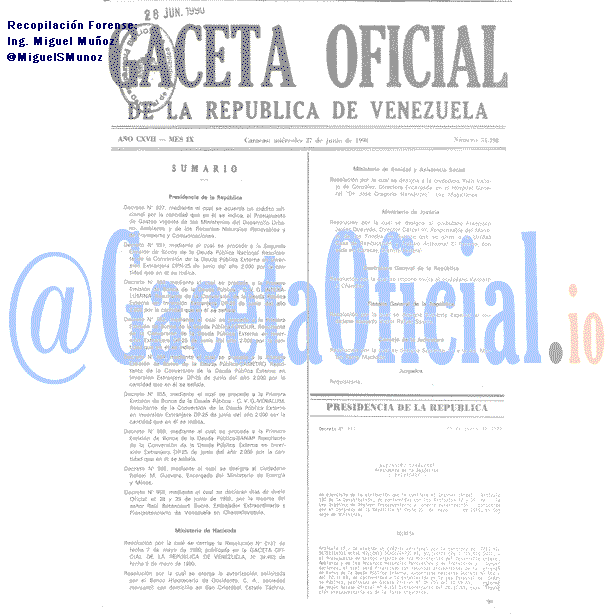 Gaceta Oficial 34498 del 27 Junio 1990