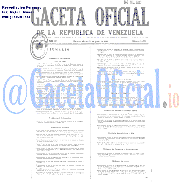 Gaceta Oficial 34500 del 29 Junio 1990