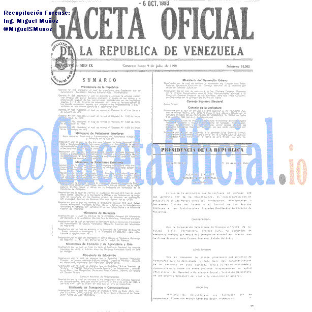 Gaceta Oficial 34505 del 9 Julio 1990