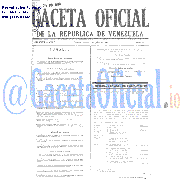 Gaceta Oficial 34511 del 17 Julio 1990