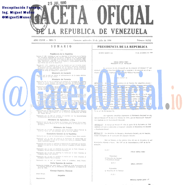 Gaceta Oficial 34512 del 18 Julio 1990